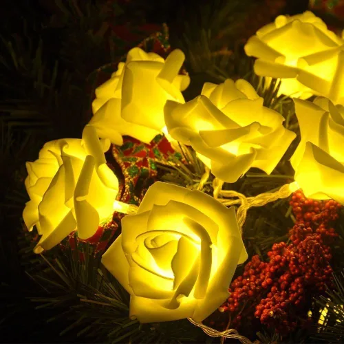 Vista 3 de FULLBELL Guirnalda de luces de hadas con 20 luces LED, funciona con pilas, luz decorativa para boda, día de San Valentín, fiesta de ensueño Blanco