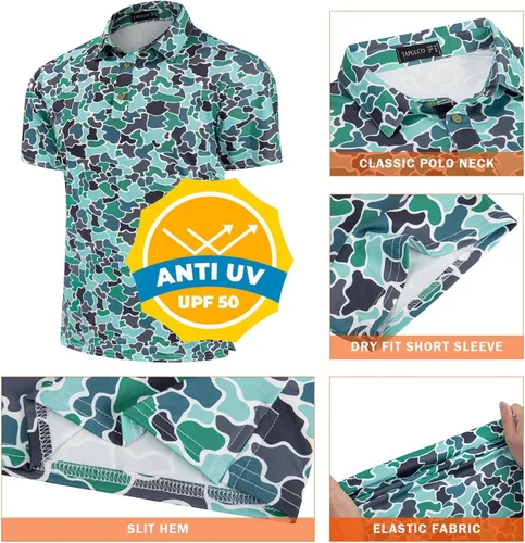 Vista 168 de TAPULCO Camisetas tipo polo de secado rápido para hombre, diseño de camuflaje, atléticas, ligeras, transpirables, casuales, para golf