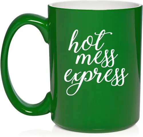 Vista 14 de Daylor Hot Mess Express - Taza de café de cerámica divertida para ella, él, amigo, compañero de trabajo, esposa, esposo (11 onzas, azul)