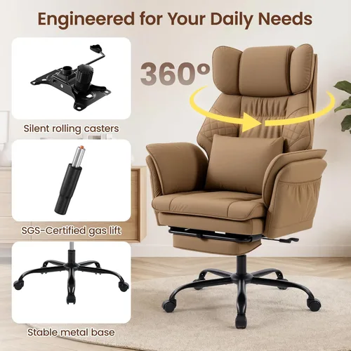 Vista 7 de Criss Cross Chair with Flip Armrests ,Big and Tall Desk Chair with Footrest Pu Leather Brown