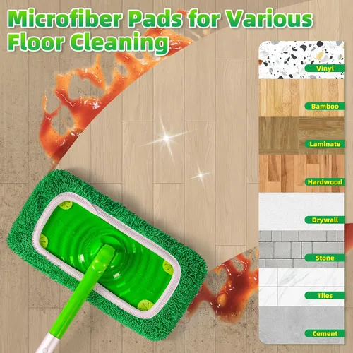 Vista 6 de Almohadillas de microfibra reutilizables compatibles con trapeador Swiffer Sweeper Mop Verde bosque