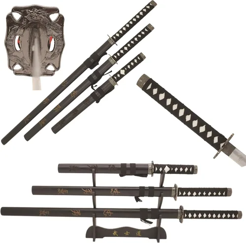 Vista 15 de Snake Eye Tactical Juego de katana samurái de 3 piezas con diseño de dragón de dos tonos