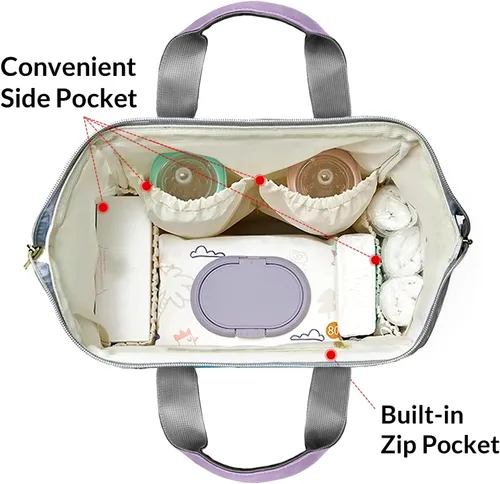 Vista 6 de Mochila de pañales de elefante verde azulado morado con nombre, bolsa multifunción de gran capacidad para mamá, papá, unisex, niño y niña, Diseño 1