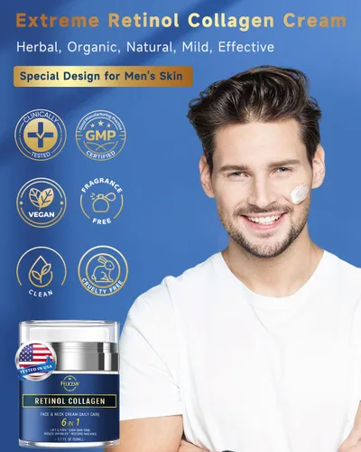 Vista 3 de Felicemy Crema facial 6 en 1 para hombres, humectante facial para hombres, crema facial antienvejecimiento para hombres con retinol colágeno y ácido