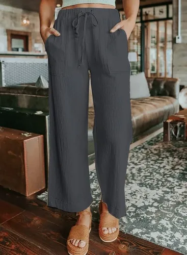 Vista 4 de Dokotoo Women's 2023 Fashion Casual Elastic High Waisted Wide Leg Loose Work Long Palazzo Pants Trousers with Pockets