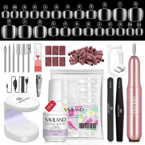 Vista 28 de Saviland Kit de iniciación de uñas acrílicas: polvo y líquido acrílico rosa claro nude, cepillo, limas, formularios, uñas a presión, juego