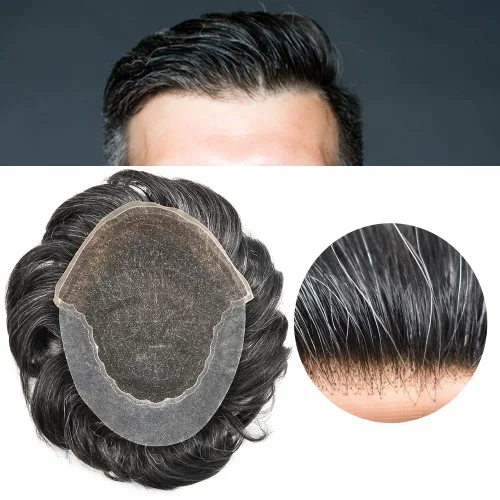 Vista 76 de Mens Toupee Human Hair Replacement System Swiss Lace Toupee For Men Hair Piece Protesis Capilar Mens Hairpiece 5X7#1 Jet Black 120% Density