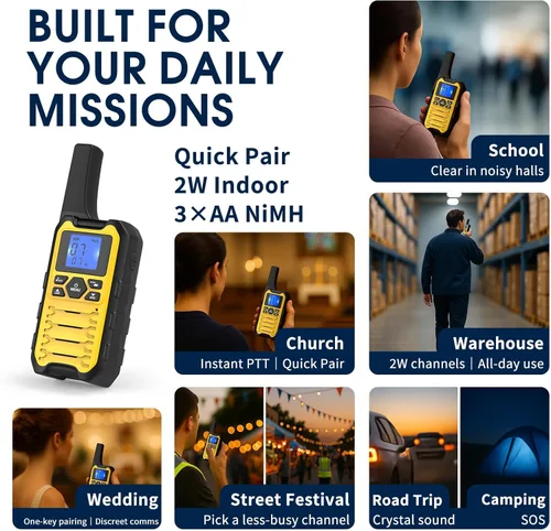 Vista 8 de Wishouse Walkie Talkies K15 de largo alcance para adultos, radios recargables bidireccionales, paquete de 2 unidades, 2 W FRS, 22 canales, USB-C