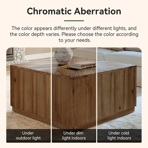 Vista 8 de Mesa auxiliar cuadrada de 31.5 pulgadas para sala de estar, mesa de cóctel central de madera maciza con parte superior de parquet, fácil montaje