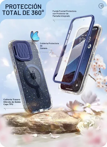 Vista 3 de i-Blason Funda MagSafe para iPhone 15 Pro Max con soporte para cámara BlueGlitter