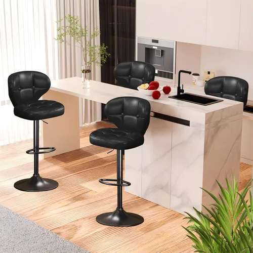 Vista 17 de Juego de 2 taburetes de bar, taburetes de bar giratorios ajustables con respaldo, sillas de bar de altura de mostrador con reposapiés, asiento Negro