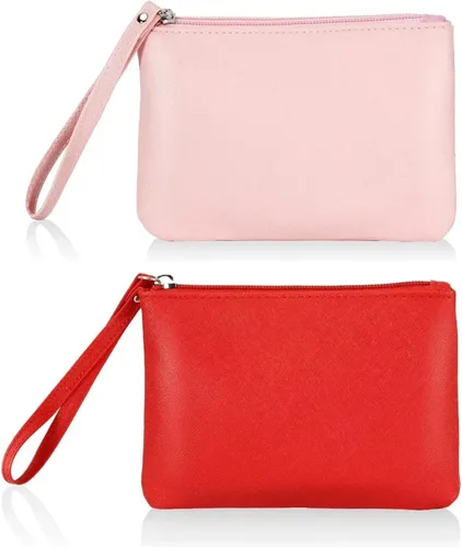 Vista 8 de Paquete de 2 pequeñas bolsas de maquillaje con cremallera para bolso, lápiz labial, organizador de maquillaje de viaje para mujeres, productos Negro