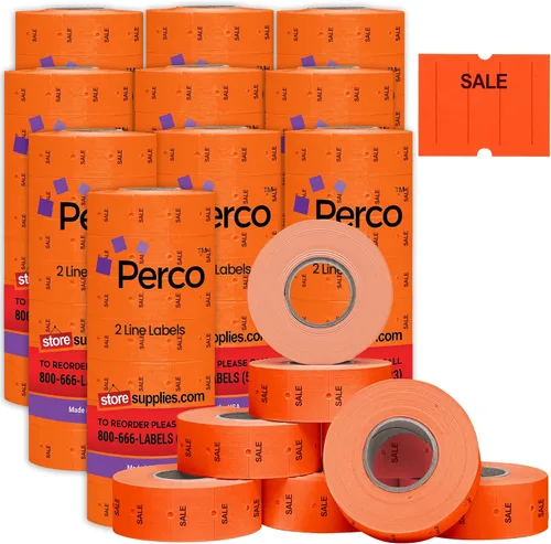 Vista 17 de Perco Etiquetas azules de 2 líneas, 6,000 etiquetas de precio en blanco y fecha para pistolas Perco de 2 líneas de precio y fecha, 8 rollos, 1