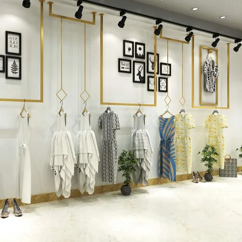 Vista 5 de Tienda de ropa simple montado en la pared, estantes de ropa colgantes de ventana, estante en forma de U, organización de vestidos de novia, toallero