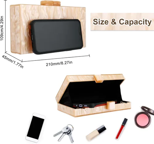 Vista 2 de YYW Monederos de mano de acrílico para mujer de boda bolso cruzado de noche multicolor con cadena desmontable