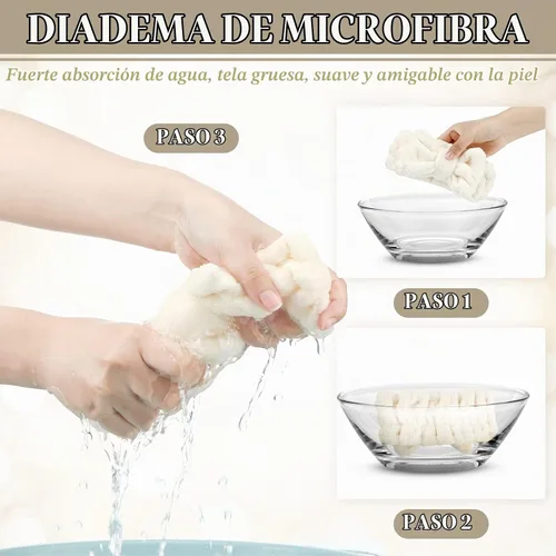 Vista 5 de Hicarer Diadema de toalla de 3 piezas para mujer, para maquillaje, spa, para lavarse la cara y la ducha (beige)