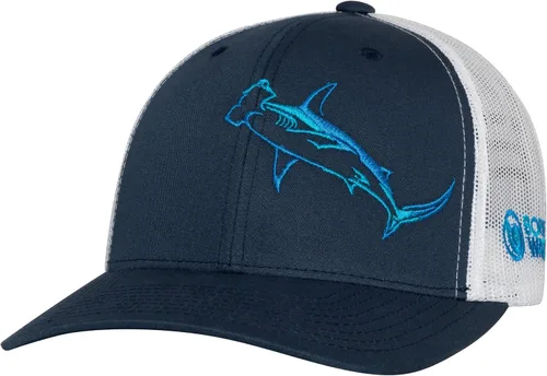 Vista 13 de Sombrero de camionero de buceo con tiburón: Snapback ajustable para hombre, para pesca, pesca submarina Circling Hammerhead - Carbón/Negro