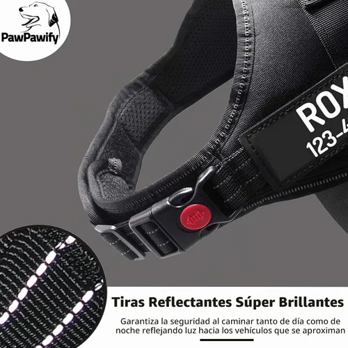 Vista 4 de Arnés de perro personalizado anti tirón con nombre y número de teléfono personalizados de PawPawify, arnés resistente para evitar tirones Negro