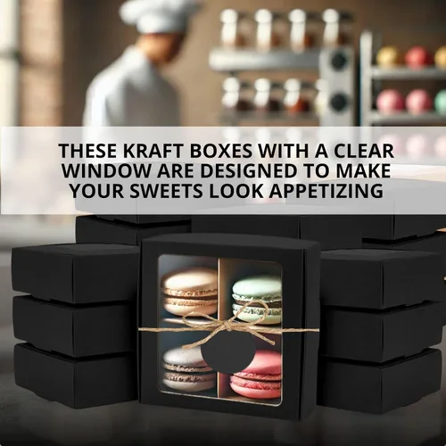 Vista 8 de 30PCS Cookie Boxes Black with Window - 4.13 x 4.13 x 1.18 Inch Durable Packaging for Baked Goods Small Bakery Containers for Pastries Gift Giving