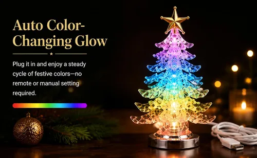 Vista 2 de Escritorio de alimentación USB multicolor brillante con ventosa LED para árbol de Navidad, luces LED brillantes para 5 pulgadas, mini 7