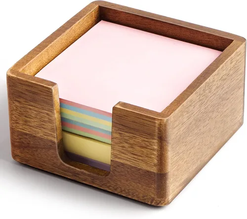 Vista 7 de Juego de organizador de escritorio de madera de acacia con soporte para notas adhesivas, vaso para lápices y bolígrafos y almacenamiento de clips
