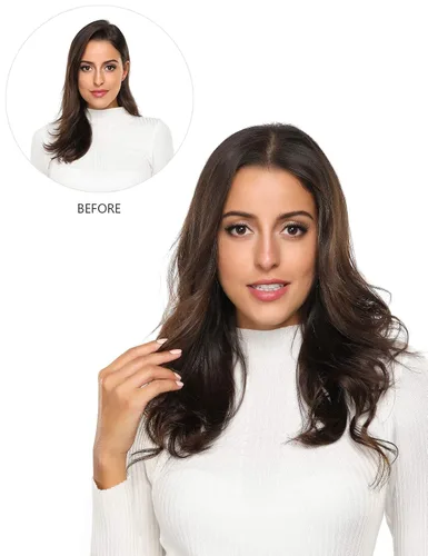 Vista 7 de Rose bud REMY - Extensiones de cabello humano con pinzas, 18 clips, 14 pulgadas, 14 pulgadas, extensiones cortas de color marrón oscuro natural