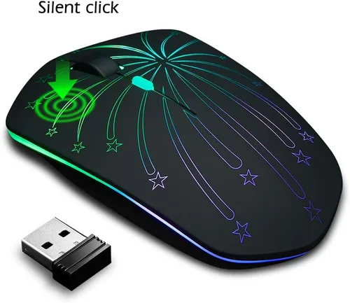 Vista 3 de Ratón inalámbrico recargable, retroiluminado alimentado por batería de polímero de litio, sensor óptico, receptor Nano USB, velocidad DPI de 3