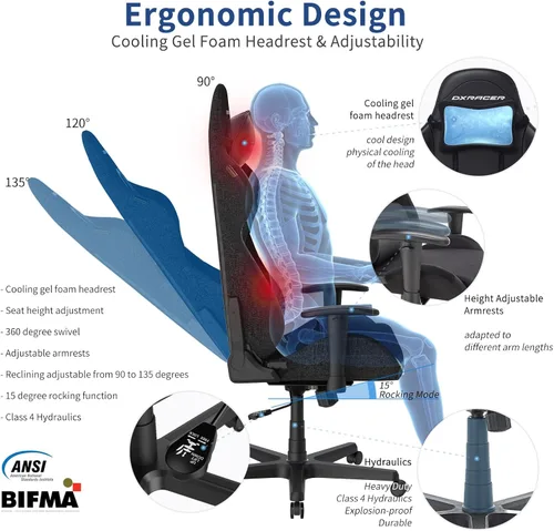 Vista 5 de DXRacer Formula - Silla ergonómica para computadora y videojuegos, reposacabezas de espuma viscoelástica, soporte lumbar, tela resistente al agua
