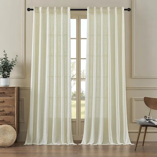 Vista 8 de MASWOND Cortinas de Lino Semitransparentes con Pliegues Pinzados 84 Pulgadas de Largo 2 Paneles para Sala de Estar Dormitorio Cortina de Ventana