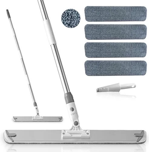 Vista 10 de Trapeador plano de microfibra para limpieza de pisos, base de aluminio de 18 pulgadas (17.7 pulgadas/17.7 in), mango ajustable de acero inoxidable