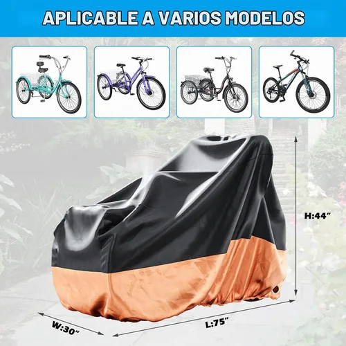 Vista 6 de MOPHOTO Funda de triciclo para adultos para almacenamiento al aire libre, cubierta impermeable para bicicleta para triciclos adultos, fundas Negro