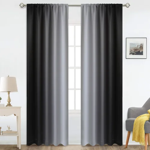Vista 29 de COSVIYA Cortinas degradadas con dobladillo para cortinero, cortinas de oscurecimiento de habitación de 63 pulgadas de largo, cortinas degradadas