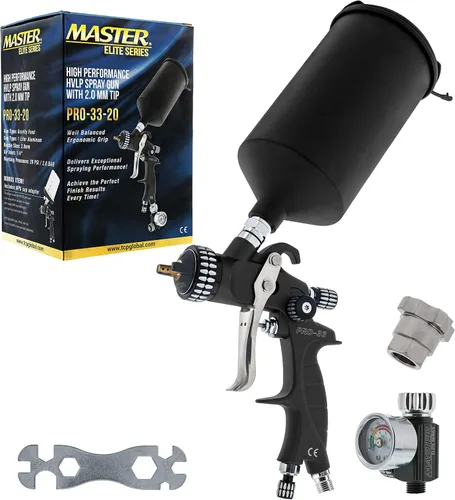 Vista 7 de Master Elite PRO-33 HVLP - Pistola pulverizadora de pintura de alto rendimiento con punta de 0.051 pulgadas, taza de 1 litro, calibre regulador