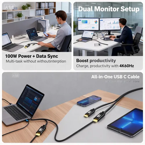 Vista 3 de Cable USB C a C de 20 pies, 100 W 4K60HZ USB tipo C GEN2x2 (datos USB 3.1), salida de video tipo C desde USB3.2/USB4.0 carga rápida y sincronización