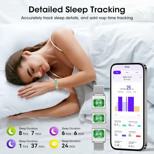 Vista 3 de Mingtawn Pulsera inteligente para mujer con 2 bandas, monitor de salud física, frecuencia cardíaca 24/7/oxígeno en sangre/HRV/monitor de sueño
