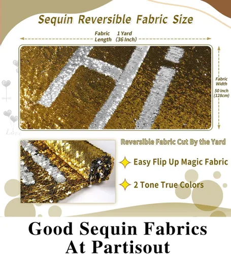 Vista 6 de Partisout Tela de lentejuelas reversible de 1 yarda: plata a oro de dos tonos, tela de purpurina de sirena para vestidos de bricolaje, telones