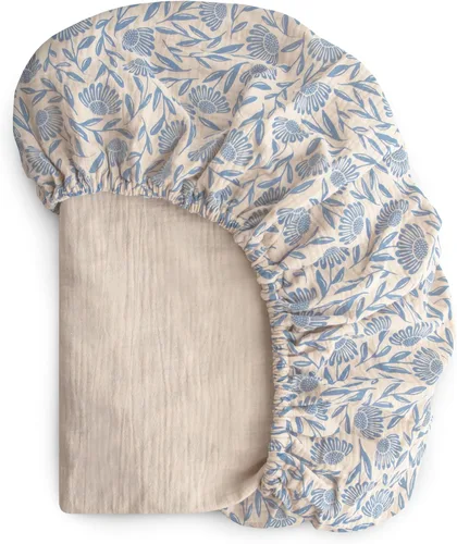 Vista 12 de mushie Sábana bajera ajustable de muselina extra suave para cuna, 192 hilos, 28 x 52 pulgadas (azul bebé)