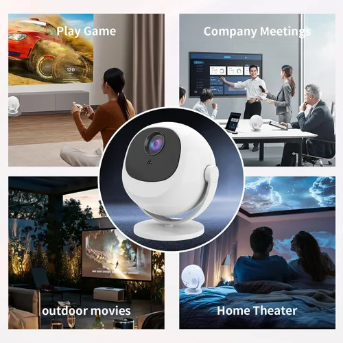 Vista 5 de Mini proyector 1080P, soporte 4K con WiFi6 y BT5.2, aplicaciones integradas Full HD proyector, enfoque automático y Keystone compatible con móvil