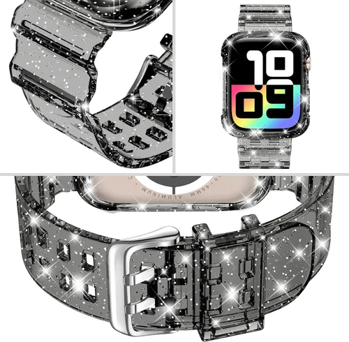 Vista 110 de DABAOZA - Correa transparente compatible con Apple Watch con estuche protector, correa deportiva de TPU con brillo para mujeres y hombres