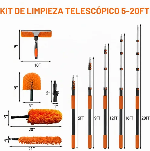 Vista 3 de Buyplus - Kit de limpieza de plumero con plumero de 1,5 a 25.6 ft de extensión de plumas, plumero de ventilador de techo de microfibra, escobilla