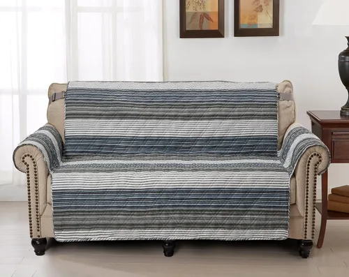 Vista 18 de Brilliant Sunshine Blue Plaids & Stripes - Funda para sillón de sofá, asiento de 23 pulgadas Patchwork Design, Non Slip Sofa Cover, Quilted