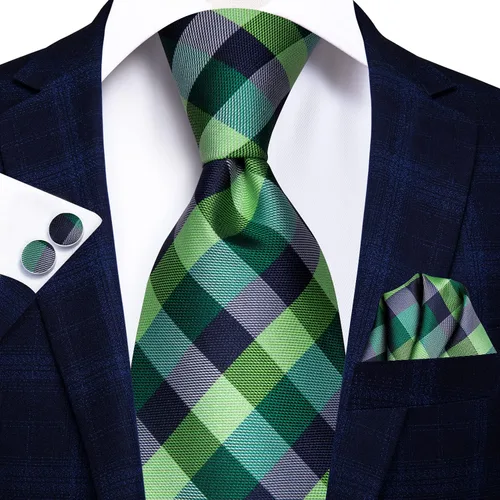 Vista 3 de Hi-Tie Corbata clásica de cachemira para hombre con pañuelo y gemelos a cuadros