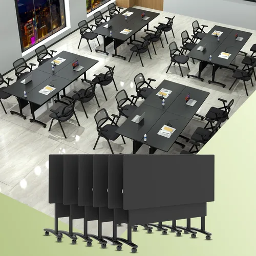Vista 24 de 2Pack Folding Conference Table, 47.2in Modular Training Table with Wheels Grey