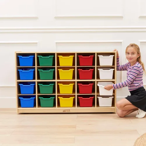 Vista 2 de ECR4Kids Gabinete de abedul para bandejas de almacenamiento para el aula, recipientes de colores Variado