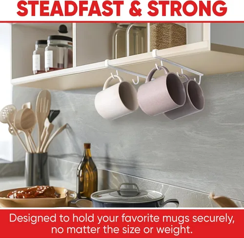 Vista 2 de Better Houseware Soporte para tazas de café, estante para tazas debajo del estante con 6 ganchos, organizador de tazas para armarios de cocina