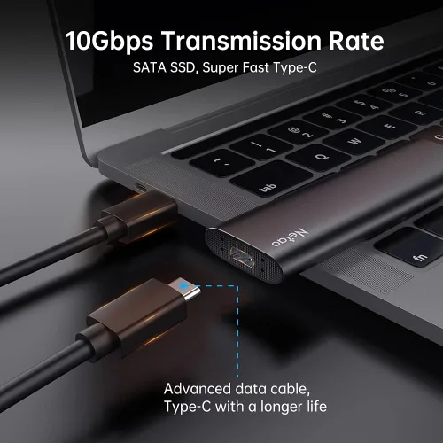 Vista 3 de Netac 250GB SSD portátil USB 3.2 Gen 2 (10 Gbps, Type-C) Disco duro externo de estado sólido, delgado, portátil para almacenamiento