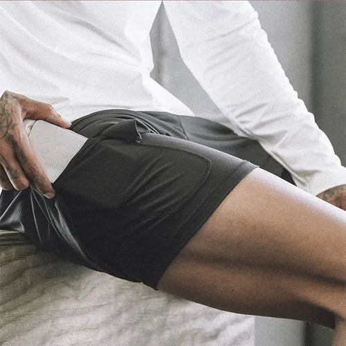 Vista 4 de Cicilin - Pantalones cortos de entrenamiento con compresión interna de secado rápido para hombre