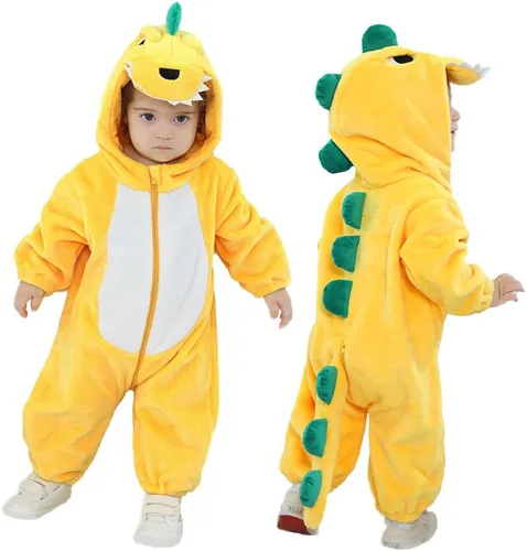 Vista 7 de LOLANTA Disfraz de dinosaurio para niños pequeños, unisex, de franela con capucha, mameluco de disfraz