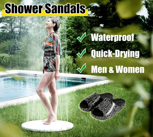 Vista 5 de Sandalias acolchadas de EVA para hombres, mujeres y niños, sandalias de ducha antideslizantes con puntera abierta para baño, casa, spa, gimnasio