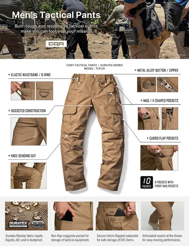 Vista 4 de CQR Pantalones tácticos tipo cargo, para hombre, tejido Ripstop, resistentes al agua, ligeros, para uso diario, para el trabajo, senderismo